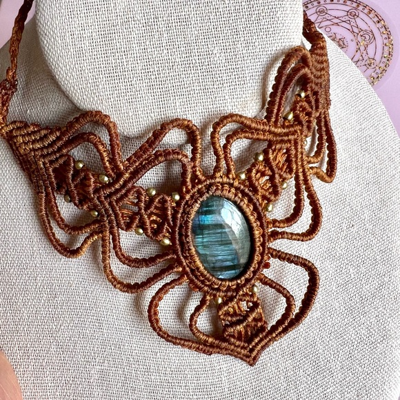 Jewelry - Rust Handwoven Hemp + Flash Labradorite Necklace Pendant